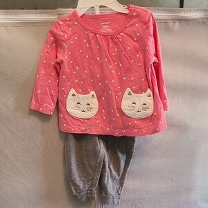 Carter's Cozy Pink and Gray Pajama Set with Cat Design